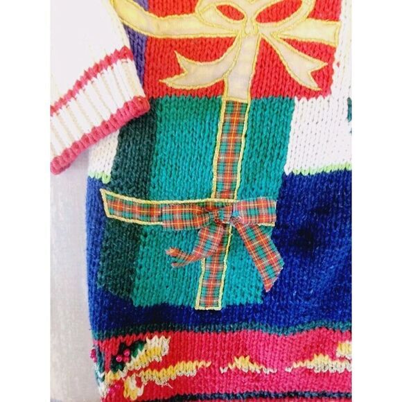 Casual Corner L Heavy Embroidered Bears Christmas Sweater Sz L Vintage 80's - Picture 5 of 8